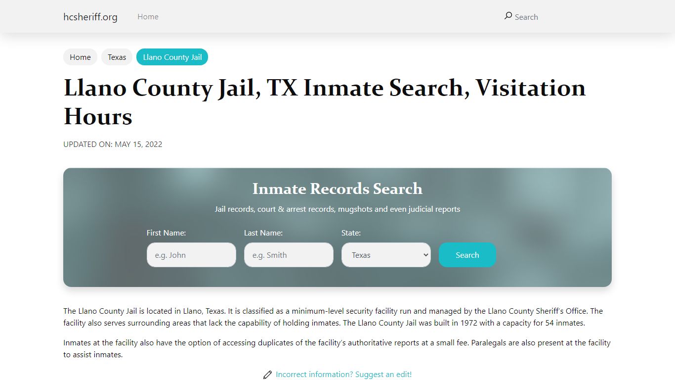 Llano County Jail, TX Inmate Search, Visitation Hours